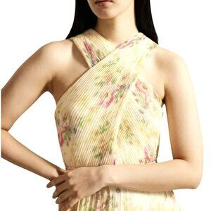 Ted Baker Amerah Yellow Floral Cross Front Pleated Midi Dress NWT $395